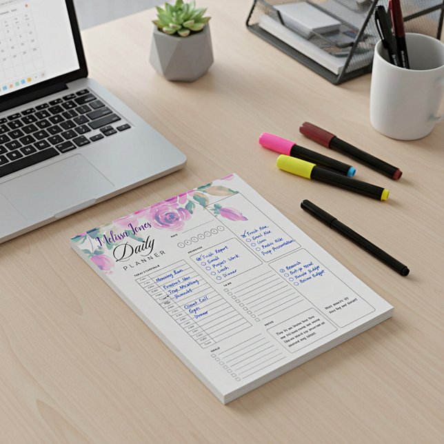 custom pink floral personalized daily planner notepad (Creator Uploaded)