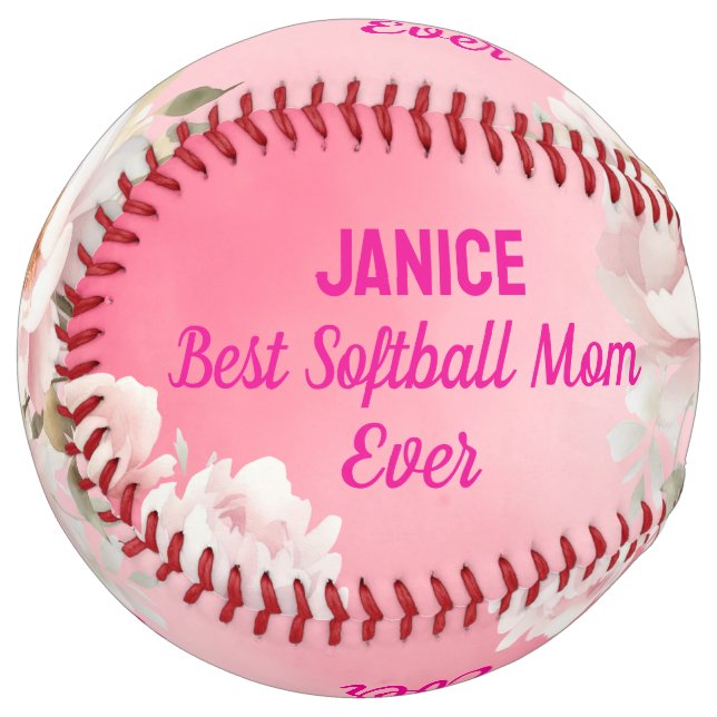 Custom Pink Floral Softball Mom (Front Left)