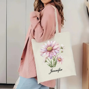 Custom Pink Floral Tote Bag Gift for Her or Mom
