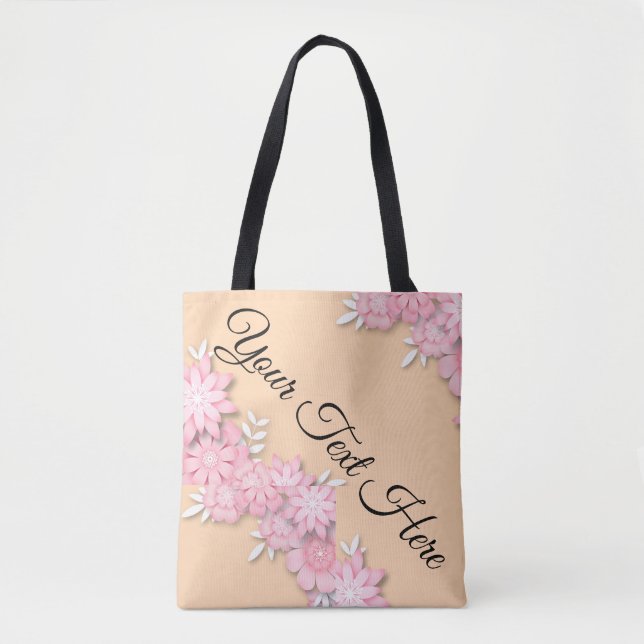 Custom Pink Floral Tote Bag – Personalized Text  (Front)