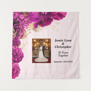 Custom Pink Floral Wedding Anniversary Tapestry