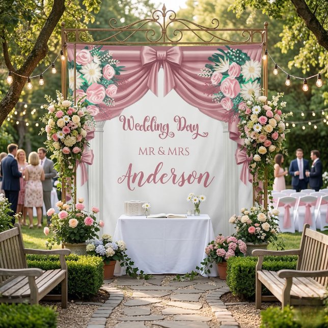 Custom Pink Floral Wedding Backdrop Tapestry (Creator Uploaded)