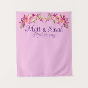 Custom Pink Floral Wedding Reception Photo Booth Tapestry