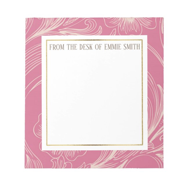 Custom Pink Floral White  and Gold Notepad (Front)