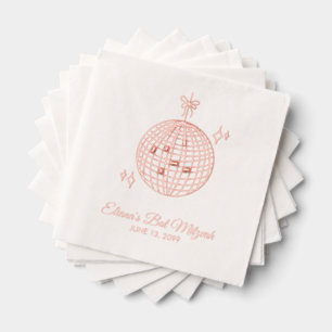 Custom Pink Foil Disco Ball Bat Mitzvah Napkins