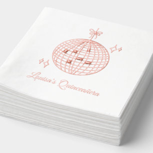 Custom Pink Foil Disco Ball Quinceañera Napkins