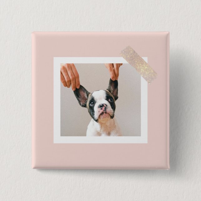 Custom Pink Frame Pet Photo 2 Inch Square Button (Front)