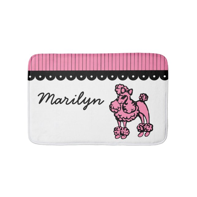 Custom Pink French Poodle Bath Mat Bathroom Rug (Front)
