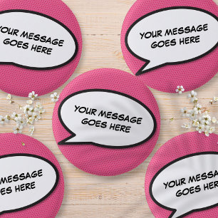 Custom Pink Fun Comic Book Speech Bubble 1 Inch Round Button