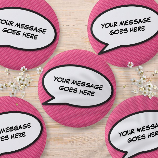 Custom Pink Fun Comic Book Speech Bubble 1 Inch Round Button (Creator Uploaded)