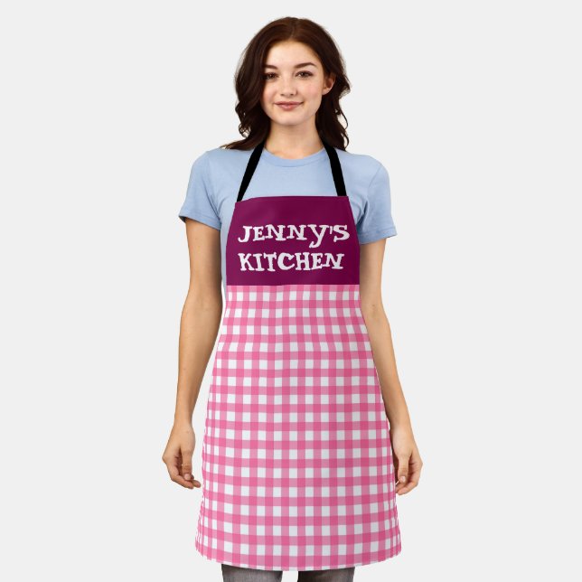 CUSTOM PINK GINGHAM KITCHEN APRON (Worn)