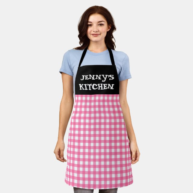 CUSTOM PINK GINGHAM KITCHEN APRON (Worn)