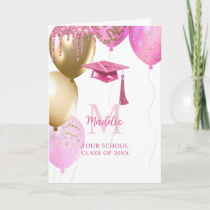 Custom Pink Girls Graduation  Card