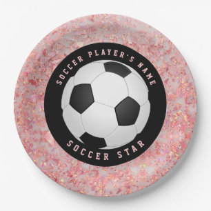 Custom Pink Girls Soccer Ball Football Paper Plate