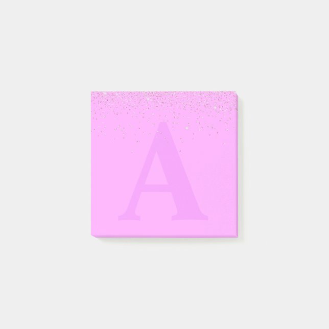 Custom Pink Glitter Monogram Post-it® Notes (Front)