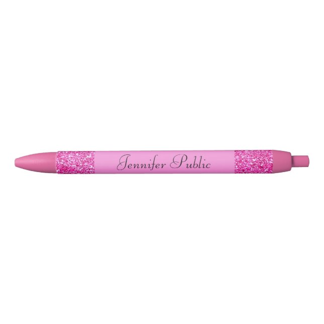 Custom Pink Glitter Personalized Template Girly Red Ink Pen (Front)