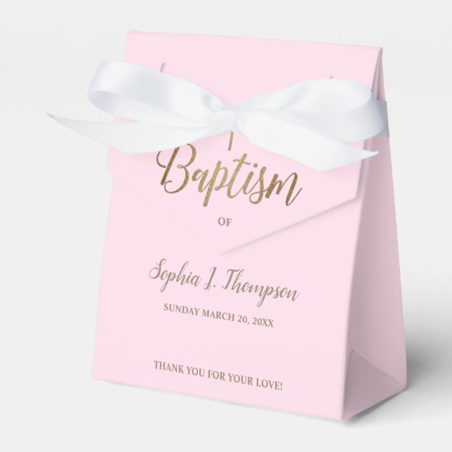 Custom Pink gold cross Baptism Thank you Favor Box (Front Side)