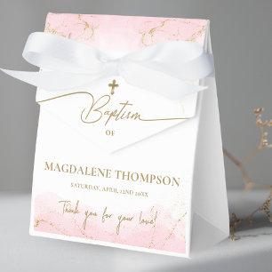 Custom Pink Gold Cross Thank You Girl Baptism  Favor Box