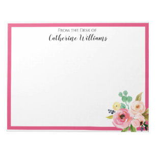 Custom Pink Gold Pastel Boho Floral Bouquet Penpal Notepad