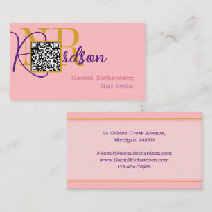 Custom Pink & Gold, QR Code, Monogram / Women's Business Card