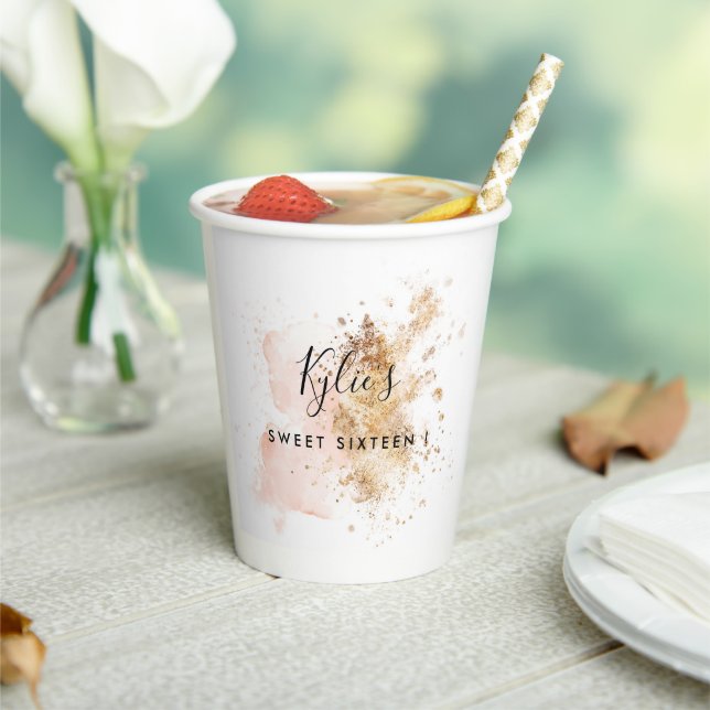 Custom Pink & Gold Sweet 16 16th Birthday Party  Paper Cups (Insitu)