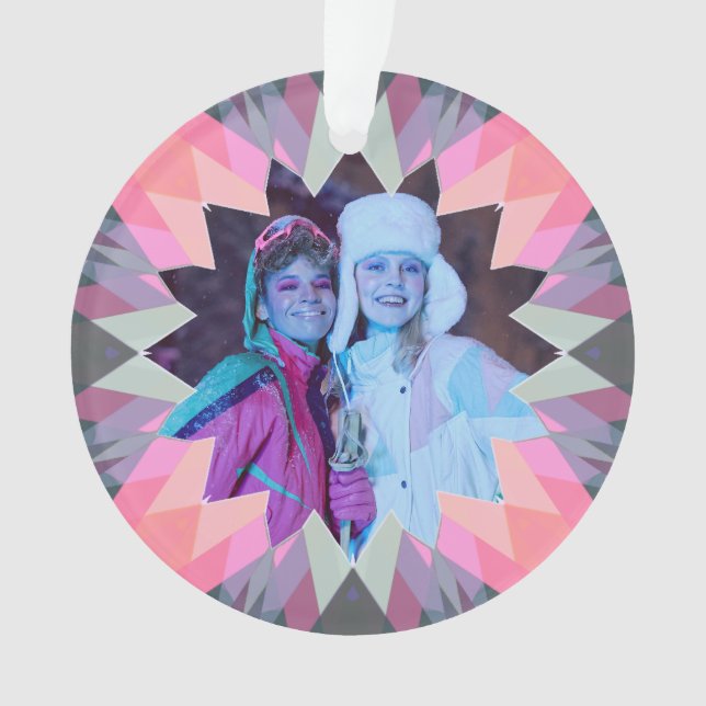 Custom Pink Gray Christmas Star Family Photo Gift (devant)