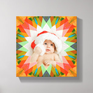 Custom Pink Green Christmas Star Family Photo Gift Canvas Print