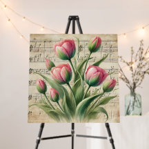 Custom Pink & Green Vintage Tulips Sheet Music