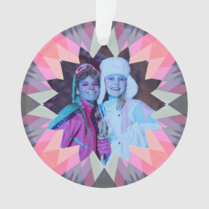 Custom Pink Grey Christmas Star Family Photo Gift Ornament