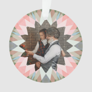 Custom Pink Grey Christmas Star Family Photo Gift Ornament