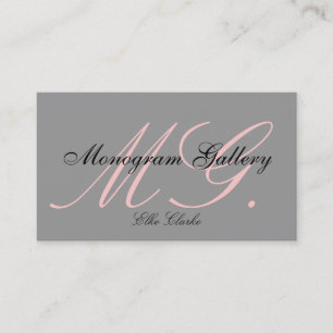 Custom Pink Grey White Monogram Business Card