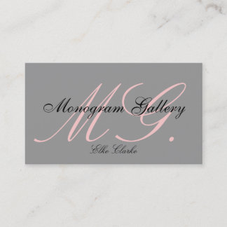 Custom Pink Grey White Monogram Business Card