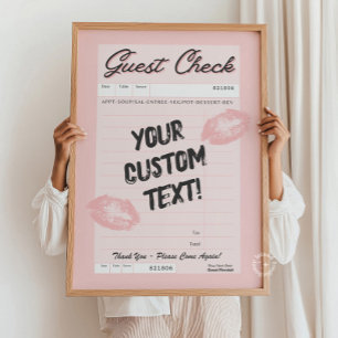 Custom Pink Guest Check Personalized Quote Poster