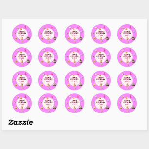 Custom Pink Happy Birthday Classic Round Sticker
