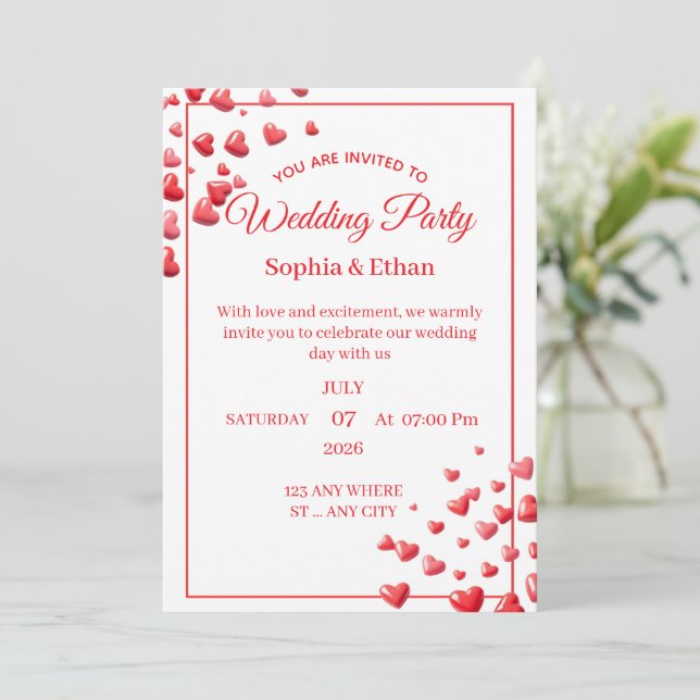 Custom Pink Heart Wedding Invitation Card (Standing Front)