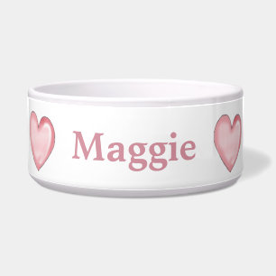Custom Pink Hearts Dog Bowl