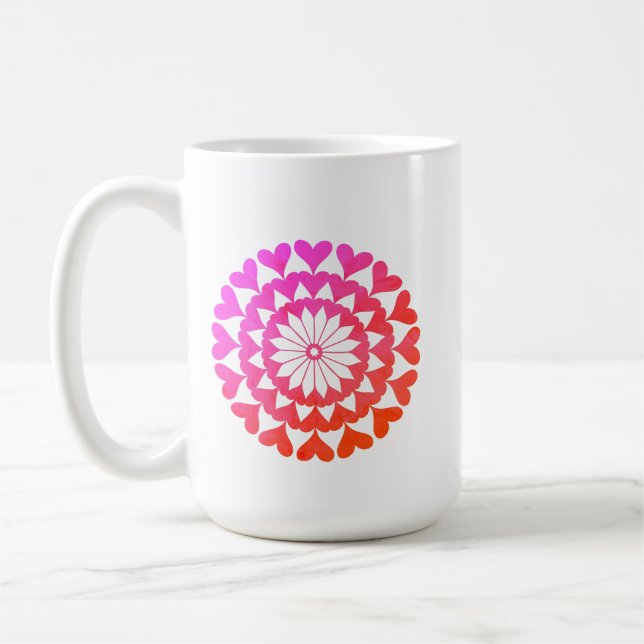 Custom Pink Hearts Mandella Valentine's Day Coffee Coffee Mug (Left)