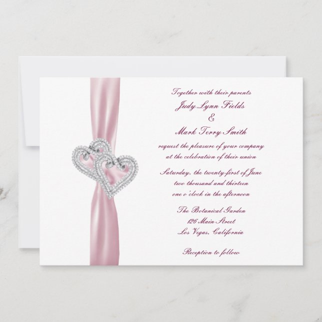 Custom Pink Hearts Wedding Invitation (Front)