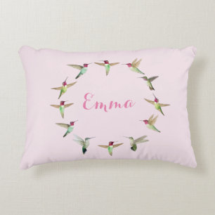 Custom Pink Hummingbird Accent Pillow