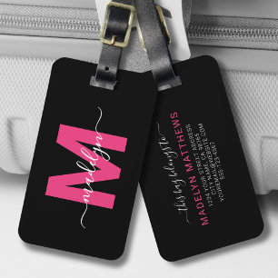 Custom Pink Initial Name Monogram Luggage Tag