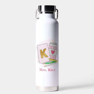 Custom Pink Kindergarten Teacher Appreciation Water Bottle