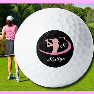 Custom Pink Ladies Monogram Name Golfer Golf Balls