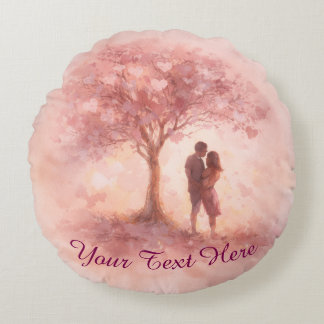 Custom Pink Love Tree Round Pillow