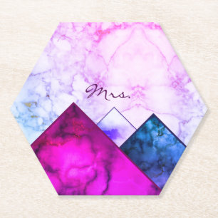 Custom Pink Marble Mountains Colour Block Mrs Paper Coaster