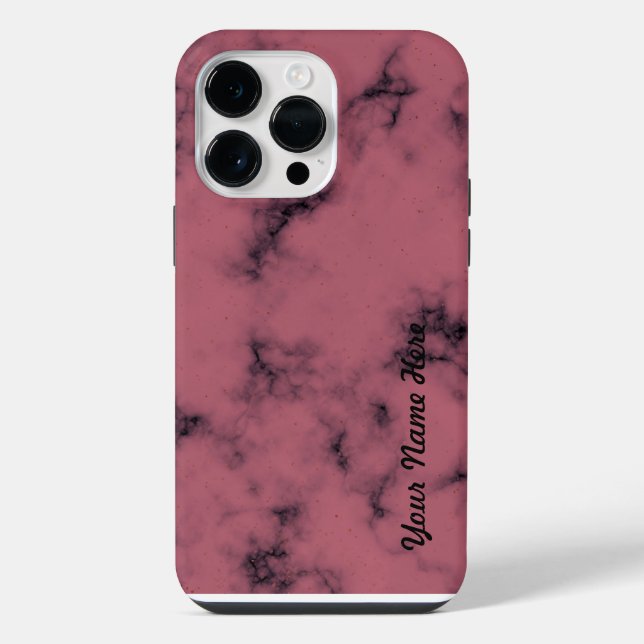 Custom Pink Marble Your Name Editable Personalized iPhone Case (Back)