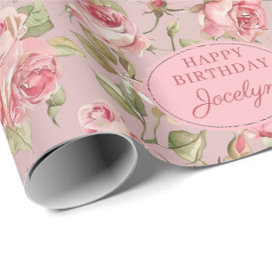 Custom Pink Mauve Rose Birthday  Wrapping Paper