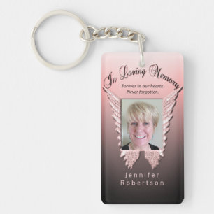 Custom Pink Memorial Angel Wings Add Photo Keychain