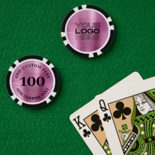 Custom Pink Metal Style Business Logo 100 Numbered Poker Chips