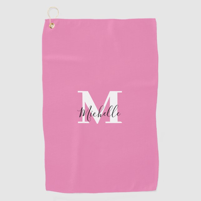 Custom Pink Monogram Girly Golf Towel (Front)