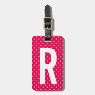 Custom pink monogram polka dots travel luggage tag